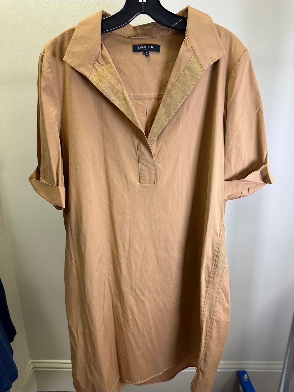 Lafayette 148 New York Tan Popover Shift Midi Dress